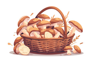 Sticker - basket with mushrooms isolated vector style
