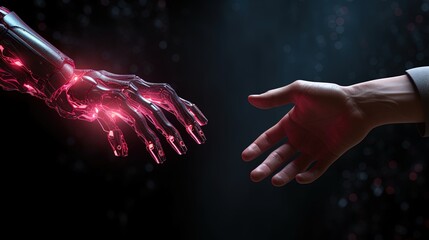 Poster - Robot hand and human hand. Working together with humans and AI