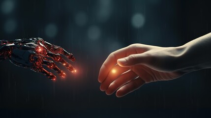 Poster - Robot hand and human hand. Working together with humans and AI