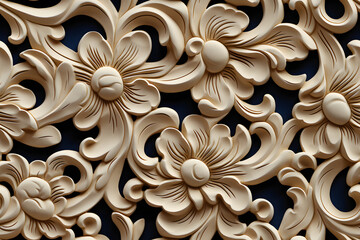 Wall Mural - Wooden baroque ornament seamless, carve decoration wood background