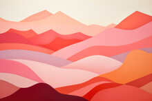 Valentines Day Mountain Landscape Pattern In Watercolour Color Block Illustration Style Pastel Colours Sunset Background Postcard Wallpaper Rosy Red Pink