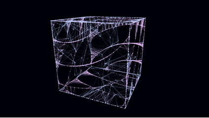 Leinwandbilder - Abstract blue cube with connecting dots and lines. Big data visualization. Blockchain technology concept. Wireframe network connection structure with circle. Vector illustration.