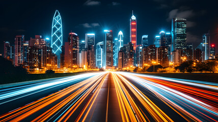 Wall Mural - abstract blurred colorful lighhts background in night city, bokeh shiny blurred glowing street citys