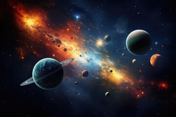 Wall Mural - Abstract space background with planets and solar system.
