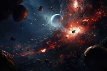 Wall Mural - Abstract space background with planets and solar system.