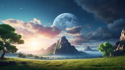 Wall Mural - landscape under the moon