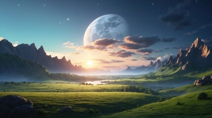 Wall Mural - landscape under the moon