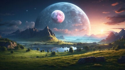 Wall Mural - landscape under the moon