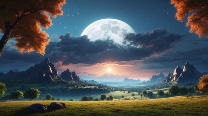 Wall Mural - landscape under the moon