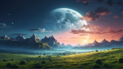 Wall Mural - landscape under the moon