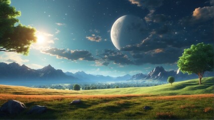 Wall Mural - landscape under the moon