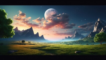 Wall Mural - landscape under the moon