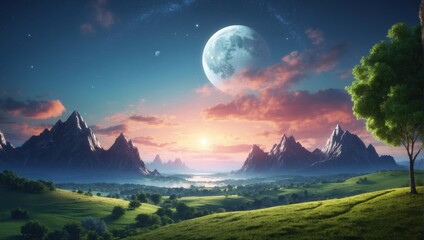 Wall Mural - landscape under the moon