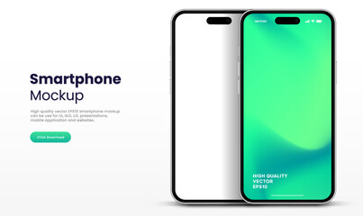 Leinwandbilder - 3D realistic high quality smartphone mockup with isolated background. Smart phone mockup collection. Device front view. 3D mobile phone with shadow on white background.