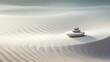 © tilialucida - A couple of rocks sitting on top of a sandy beach. Zen pyramid, stack of pebbles on sand with wind patterns, calm neutral background.