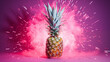 an image of an isolated pineapple with pink splash on pink background
