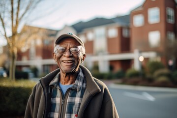 Wall Mural - Portrait of a senior man outside nursing home during winter