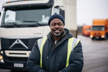 Wall Mural - Portrait of a middle aged truck driver during winter