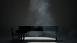 © kinomaster - Close up shot of classical piano. Beautiful black piano standing in the studio on white background, low light with smoke over it.