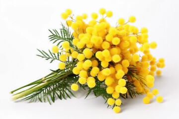 Wall Mural - Bouquet of yellow mimosa on a white background