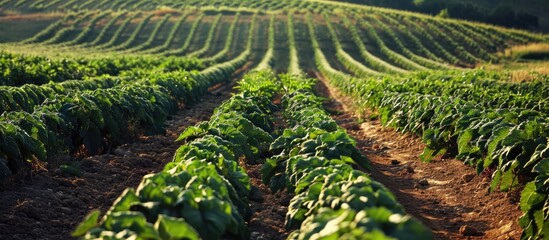 Wall Mural - Watermelon plantation in summer with green stripes. Agricultural field.
