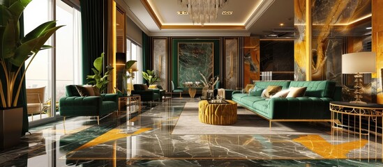 Sticker - Contemporary gold and green interior for living space