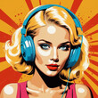 Attractive Blonde With Headphones, Retro Pop Art Style