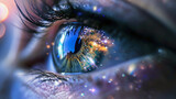 Fototapeta  - illustration of a universe reflection in eye close up
