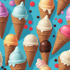 Poster - Digital Pop Art - Vibrant and stylized illustration of a multi-scoop ice cream cone with textured representation. Gen AI