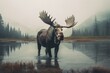 Majestic moose captured in a 16mm photograph. Generative AI