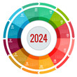 Colorful round calendar 2024 Calendar. Portrait Orientation. Set of 12 Months. Planner for 2024 Year.