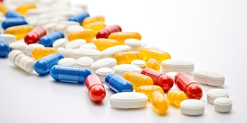 A varied array of medicine, including pills, tablets and capsules for healthcare.