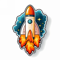 rocket cartoon launcher pop art style illustration, colorful spaceship cosmic book