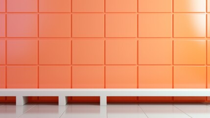 Poster - A white bench sitting in front of a bright orange wall, AI