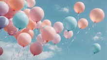 AI-generated Illustration Of Pastel Blue And Pink Helium Balloons Soaring In The Sky