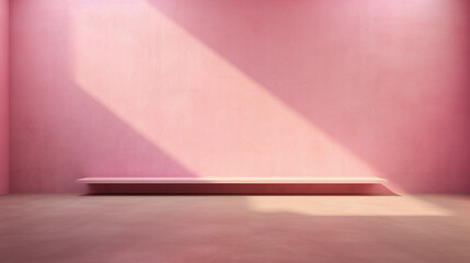 Canvas Print - AI-generated illustration of an empty room with a pink wall illuminated by sunlight