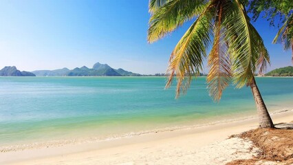 Wall Mural - beach and coconut palm trees. prachuap khiri khan, thailand