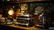 Antique kitchen appliances in a historic home setting.