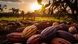 Fresh cocoa fruit on the field with light exposure AI Generative