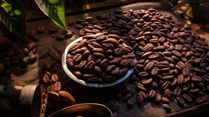Sticker - Portrait cocoa bean on the bowl with light exposure AI Generative