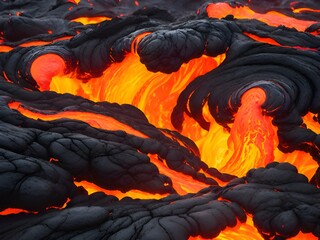 Canvas Print - Lava was in the cracks of the earth to view the texture of the glow of volcanic magma in the cracks.