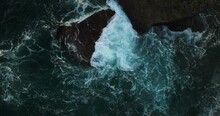 Amazing Sea Big Waves Crashing On Rocks Seascape, Aerial View Drone 4k High Quality Of Ocean Sea Background,Slow Motion Waves Background