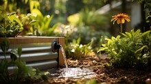 Rainwater Harvesting System In A Garden.