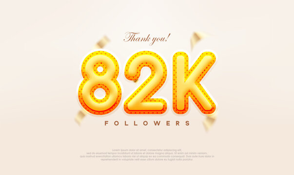 Yellow gold number 82k thanks to followers, modern and premium vector design.