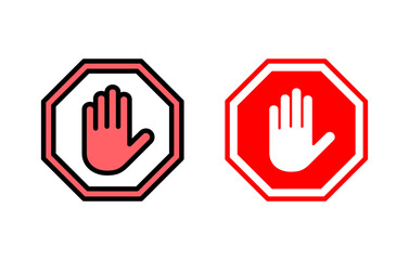 Wall Mural - Stop icon set illustration. stop road sign. hand stop sign and symbol. Do not enter stop red sign with hand