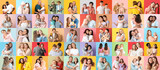 Fototapeta  - Big collage of hugging people on color background