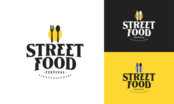 Street food typography logo tamplete. street food festival for restaurant cafe illustration design.