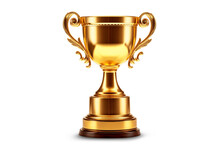 Elegant Golden Trophy With Ornate Handles | Isolated On Transparent & White Background | PNG File With Transparency