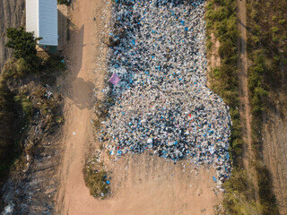 Aerial view of the garbage field (or Landfill) in rural Thailand. It provides a specific place for the disposal of garbage.