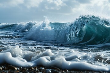 Wall Mural - A large wave crashing on the beach